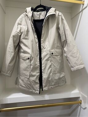 Zara Light Beige Hooded Raincoat with Black Lining